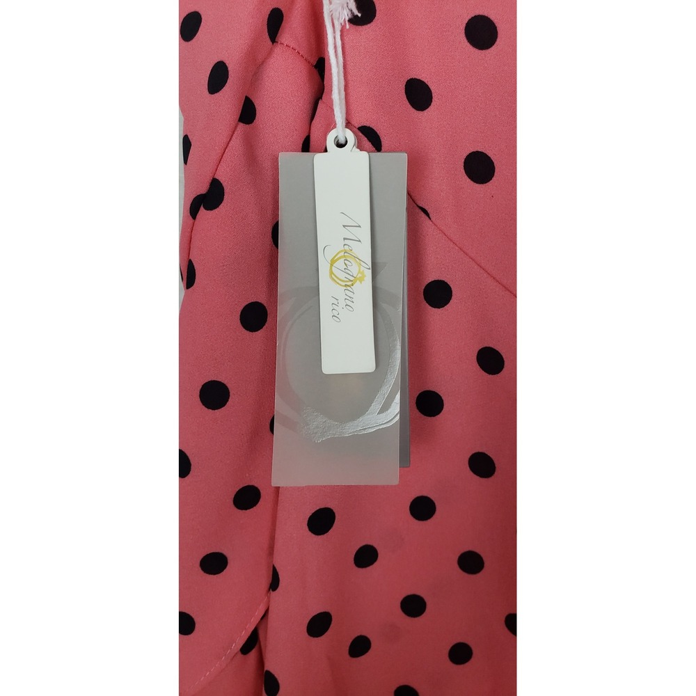 Melograno Rico Pink Black Polka Dot Ruffle High-Low Midi Skirt L Pinup Retro - Picture 4 of 9